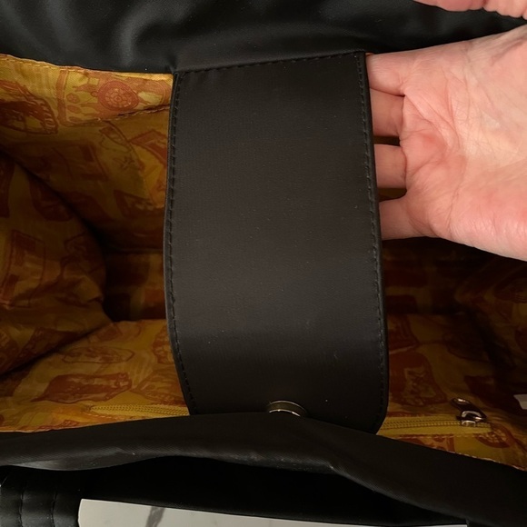 Samantha Brown Tote Purse Bag Black Nylon Travel Handbag Gold Fabric Interior - Picture 7 of 15